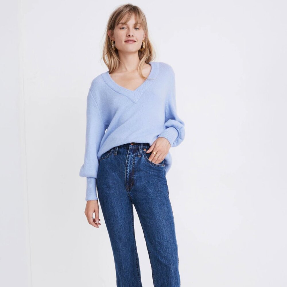 Madewell Dashwood V Neck Sweater in Coziest Yarn Heather Perri Size S NWT